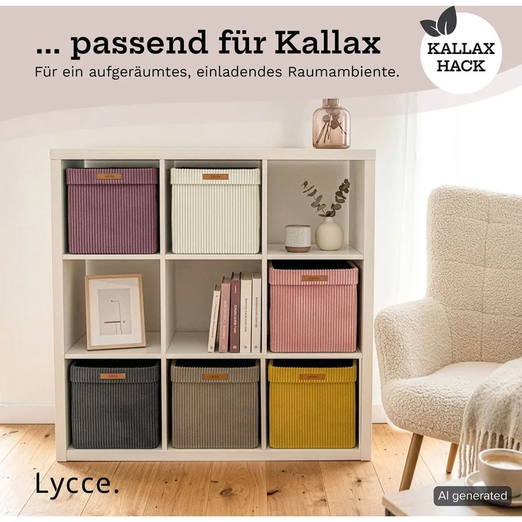 Lycce faltbare Aufbewahrungsbox - Cord, passend für Kallax Regal, abnehmbarer Bezug, robust, formstabil Puderrosa 31x33x33cm – Bild 6