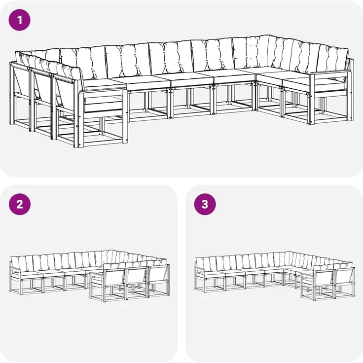 vidaXL Outdoor-Sofagarnitur mit Kissen 10 pcs Weiß und Creme 3389900 – Bild 8