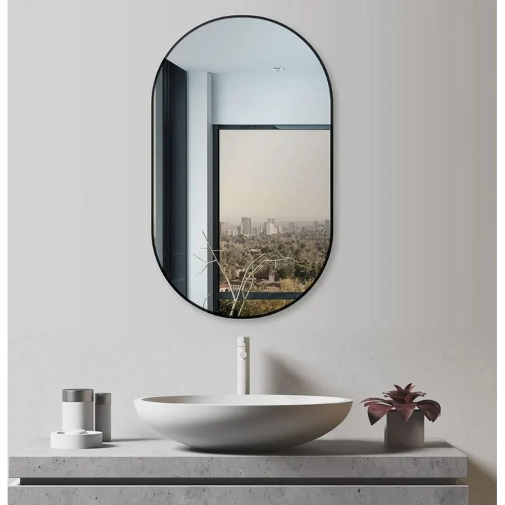 HOKO Dekospiegel Design Modern Wandspiegel oval mit Rahmen. HOCH und QUER Montage. (Badezimmerspiegel, Flurspiegel, Kosmetikspiegel, Schminkspiegel. 4mm Glass. mit Aluminium-Wandhalterung und Rahmen) – Bild 3