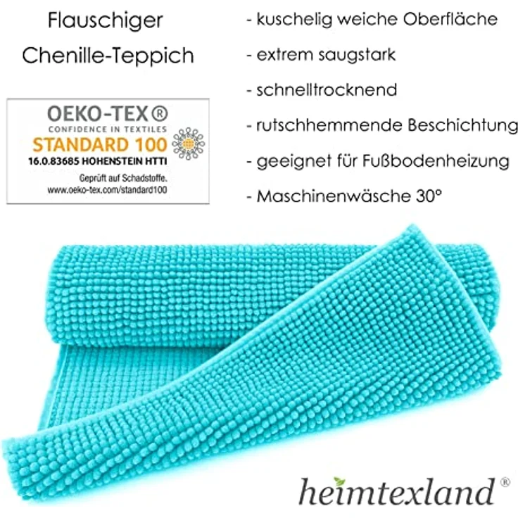 heimtexland Badematte Badvorleger Chenille Badteppich Duschvorleger, rutschhemmend beschichtet, Fußbodenheizung geeignet, fußbodenheizungsgeeignet, saugstark, schnell trocknend, strapazierfähig, rutschfest, Polyester, rechteckig, 45x50 cm, Hochflor, su... – Bild 3