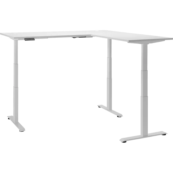 Eckschreibtisch >Ben< höhenverstellbar bis 117cm, weiss - 180x74/117x177cm (BxHxT) – Bild 2
