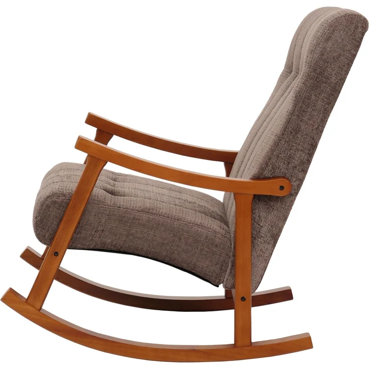 Schaukelstuhl HWC-K10, Relaxsessel, Holz FSC® Stoff/Textil Chenille (465g/m²) ~ braun, Gestell Walnuss-Optik – Bild 5