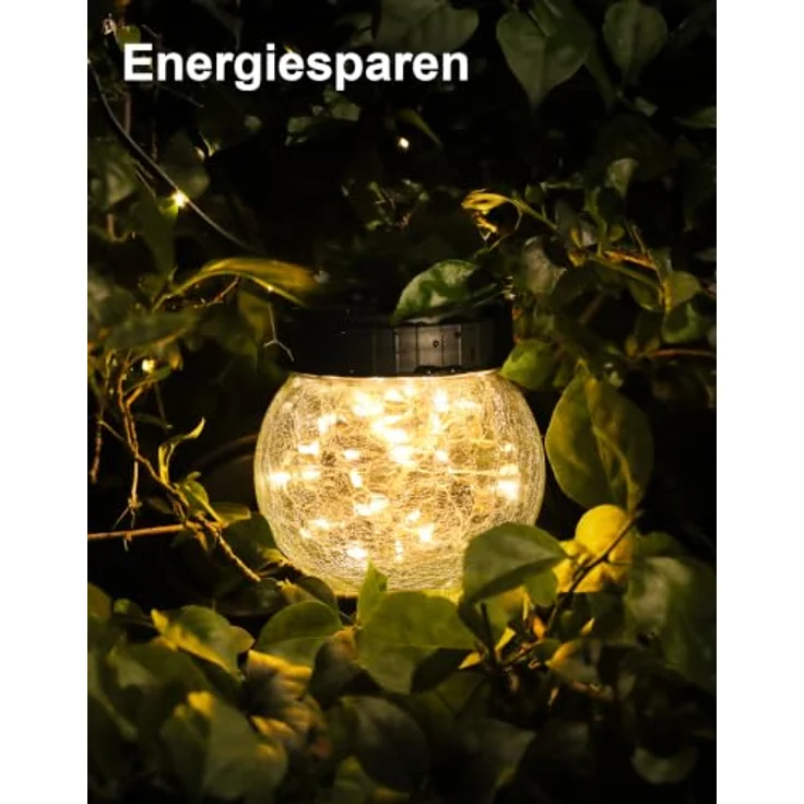 ROTTOGOON 6 Stück Solarlampen für Außen Hängend, Rissmuster Glaskugeln | Dekorative Hängend Solarbeleuchtung mit Griff, IP65 wasserdicht, Solarleuchten für Weihnachtsdekoration, Balkon, Terrasse – Bild 7