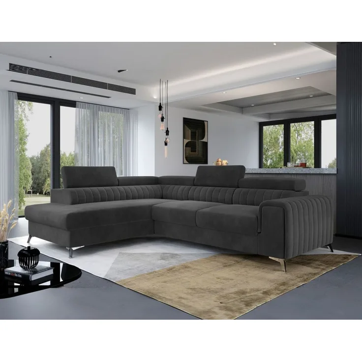 Ecksofa mit Schlaffunktion Sofa ELENI Stoff Monolith Graphit Ottomane Links