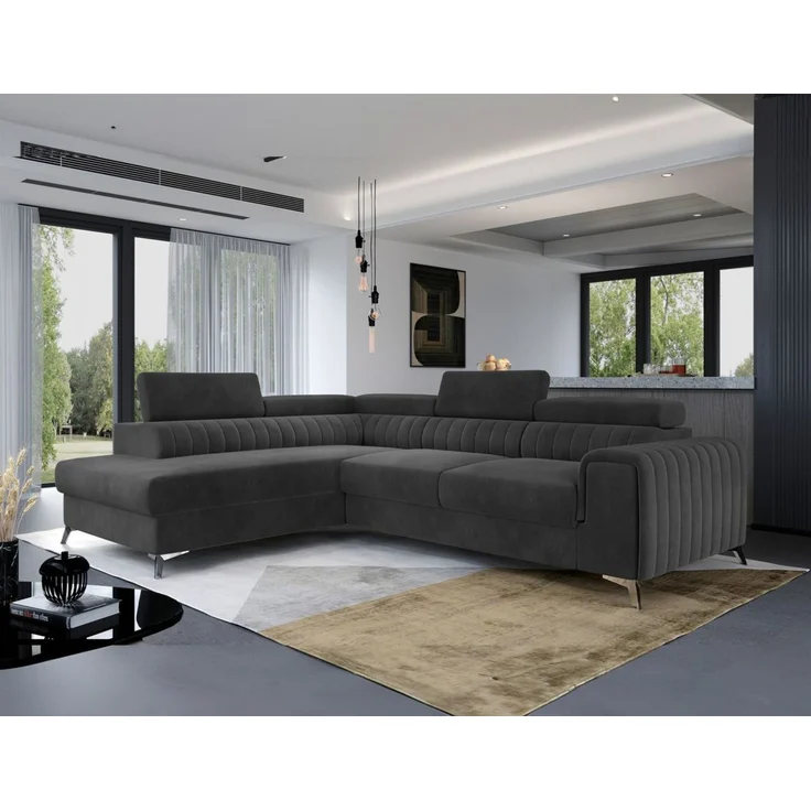 Ecksofa mit Schlaffunktion Sofa ELENI Stoff Monolith Graphit Ottomane Links – Bild 1