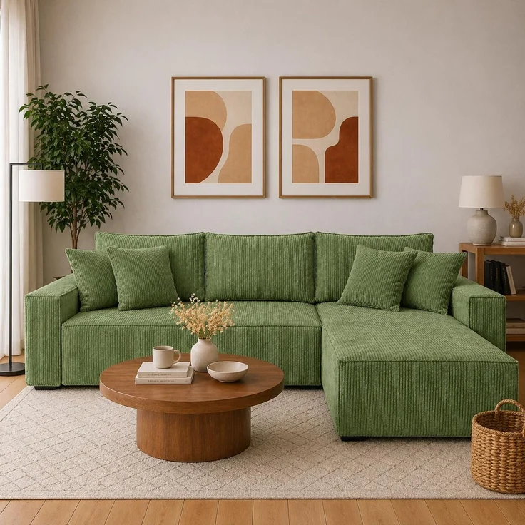 KRISAN MÖBEL Ecksofa EDEN in Olivengrün 235 x 75 x 144 cm, modernes Ecksofa mit Schlaffunktion Links und Rechts montierbar – Bild 5