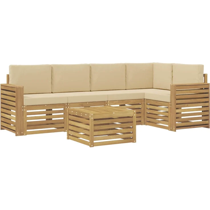 vidaXL Outdoor-Sofagarnitur 6 stk. 5-Sitzer Weiß und Beige Polyester 3391883 – Bild 2