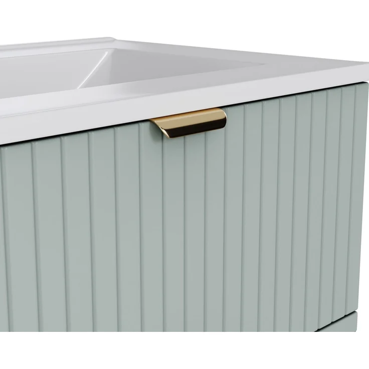 Wandhängender Waschtisch 61 x 46 x 57 cm mit Keramikbecken und zwei Schubladen – Mintgrün – Bild 9