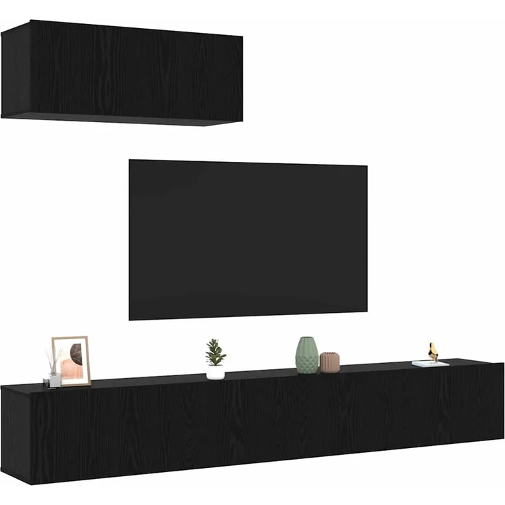vidaXL TV-Schrankset Wandmontiert 3 pcs Schwarze Eiche Holzwerkstoff 3332537 – Bild 3