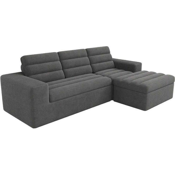 Ecksofa 253 x 161 x 89 cm in Dunkelgrau, modulares Cordsofa mit Hocker, rahmenloser Schaumstoffpolsterung – Bild 6