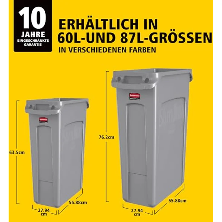 Rubbermaid Abfallbehälter Slim Jim mit Lüftungskanälen,blau zur Mülltrennung von Recycling-Abfällen, rechteckig, ohne Deckel, Fassungsvermögen: 87 Liter, versehen mit RecyclingLogo, strapazierfähiger Vollkunststoff, leichte Reinigung, Haltepunkte am Bo... – Bild 9