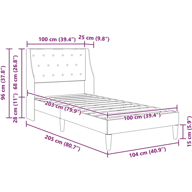 vidaXL Bettrahmen mit Kopfteil Dunkelgrau 100 x 203 cm Samt 42027462 – Bild 9