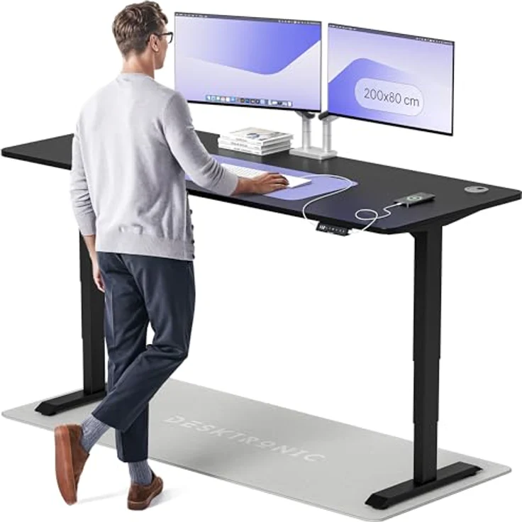 Höhenverstellbarer Schreibtisch - Höhenverstellbar Elektrisch mit Flüsterleisem Dual-Motor & Touchscreen - Hohe Tragfähigkeit - Stehtisch von Desktronic, Schwarz + Schwarz, 200x80 cm – Bild 2