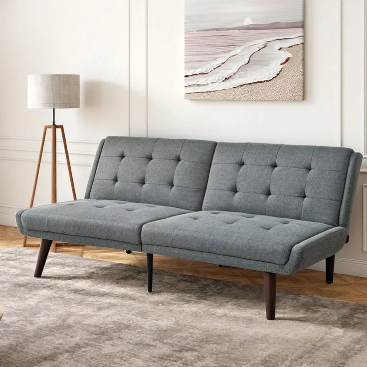2-Sitzer Schlafsofa H 70 x T 157 x B 51 cm aus Leinen-Mischgewebe mit 5-fach verstellbarer Rückenlehne in Grau – Bild 1