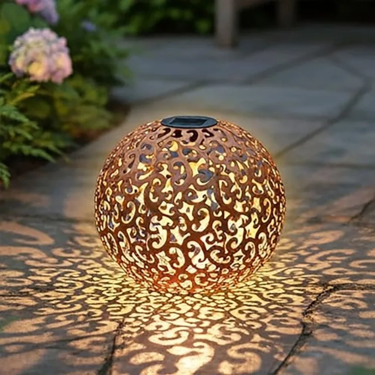 Spetebo Gartenleuchte Solar Dekokugel Metall - Ø 28,5cm, LED fest intregiert, warm weiß, Wegleuchte Solarkugel Sommerdeko