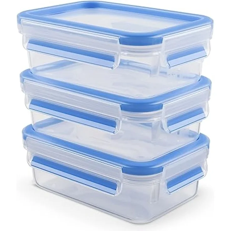 Emsa N10312 Frischhaltedosen-Set, Transparent / Blau, 3x0,55 L