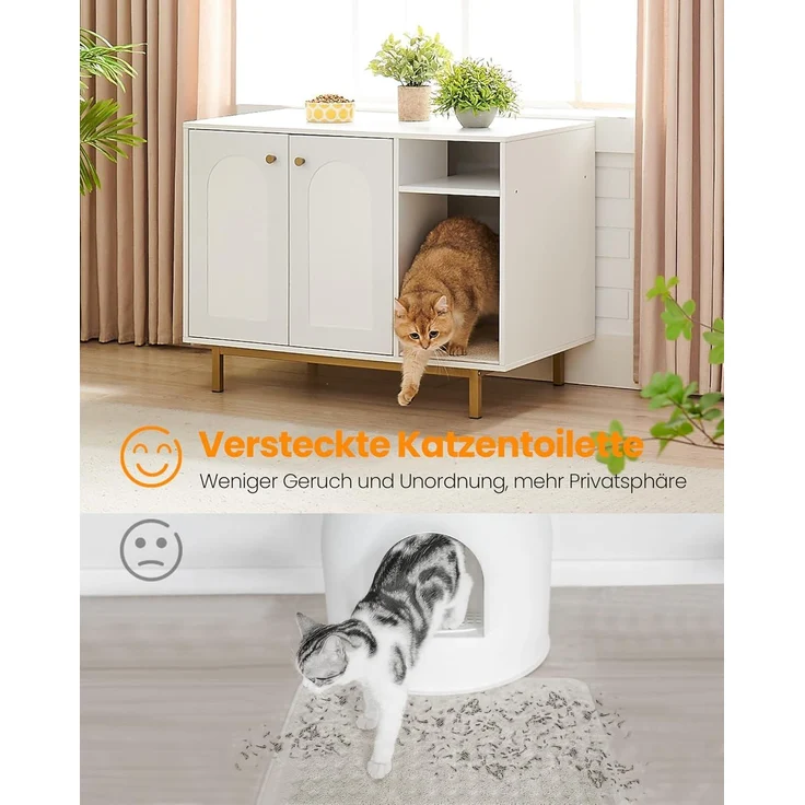 Katzenschrank, mit Tür und separater Trennwand, Spanplatte, Stahl, Weiß und Gold, 50 x 80 x 61 cm – Bild 5