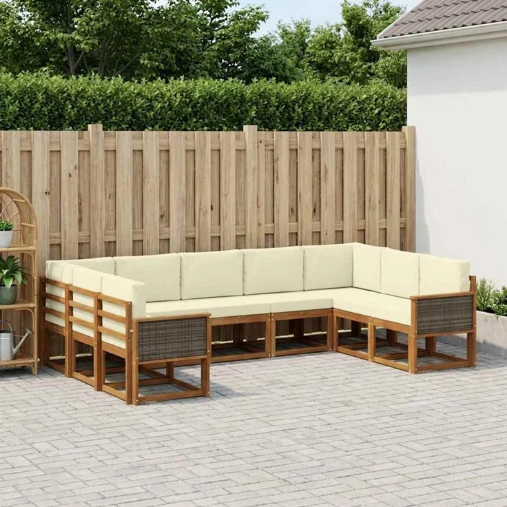 vidaXL Outdoor-Sofagarnitur 9 pcs Natur und Creme Massivholz Akazie, 304 x 187,5 x 73 cm – Bild 1