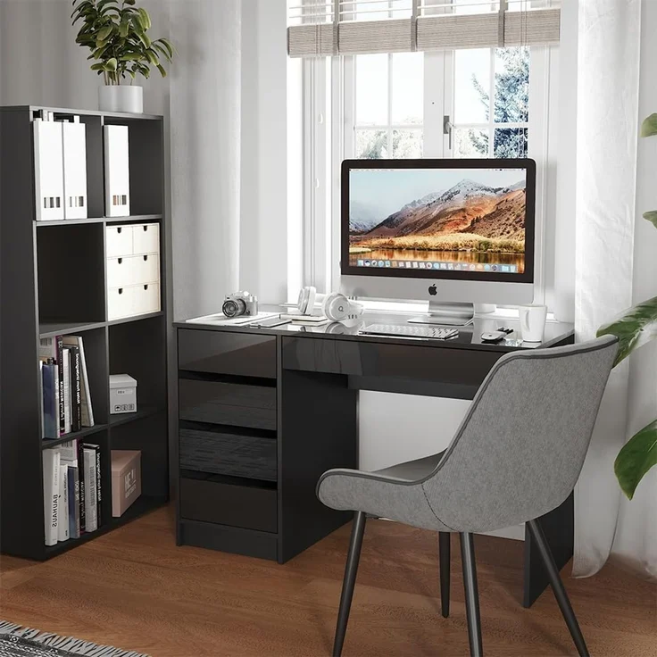 Schreibtisch Sherry Anthrazit Hochglanz 55 x 120 cm mit Schubladen Vicco – Bild 6
