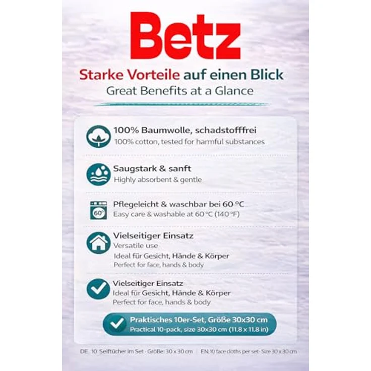 Betz Seiftuch 10 Stück Premium 100% Baumwolle Seiflappen-Set 30x30 cm – Bild 9