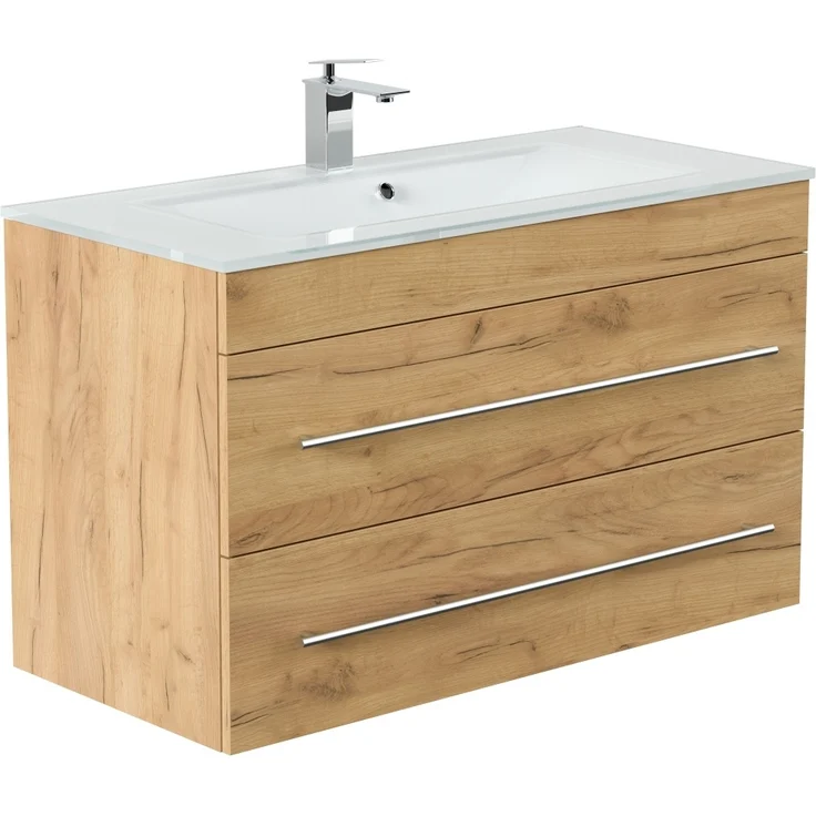 Magnolia Home 'Vitro 1000' mit Glaswaschbecken und Softclose, 60 x 45,5 x 100 cm, Eiche Gold – Bild 3