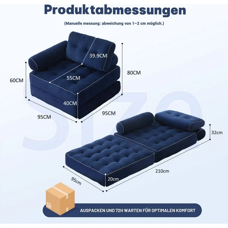 LITBIRD Schlafsofa faltbar, 4-in-1 Multifunktionssofa, Sitzsack-Sofa, Relaxsessel, 1 Teile, Spielsofa & Gästebett für kleine Räume – Bild 2