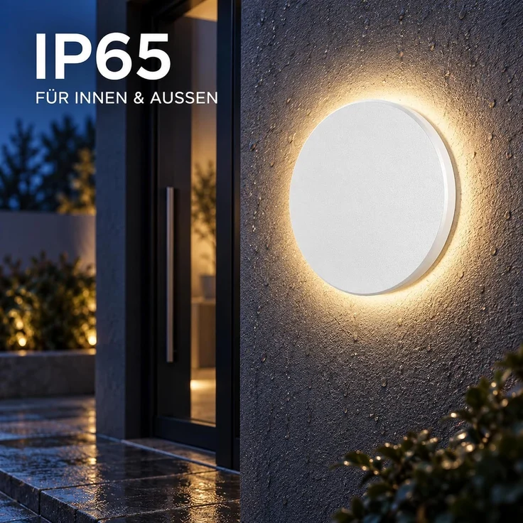LED 12W Wandleuchte Designer Wandlicht Rund Weiß indirekte Beleuchtung IP65 3000-6500K – Bild 3