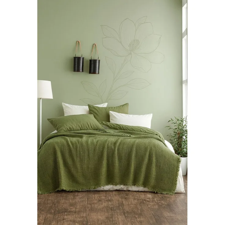 L'essentiel Maison 'Muslin - Khaki' Tagesdecke für Kingsize-Betten, Khaki, 240 x 220 cm
