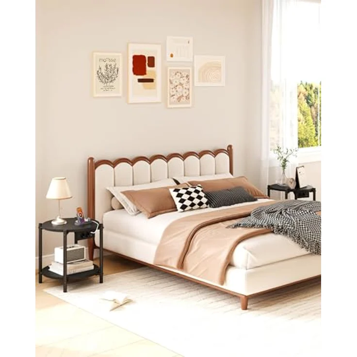 IRONCK Beistelltisch rund, Couchtisch mit Steckdose, Kleiner Tisch Holz, Wohnzimmertisch 2 Ablagen,Sofatisch,USB & Type-C-Anschluss, Metallrahmen, Nachttisch für Schlafzimmer (Schwarz, 2 Stücke) – Bild 3