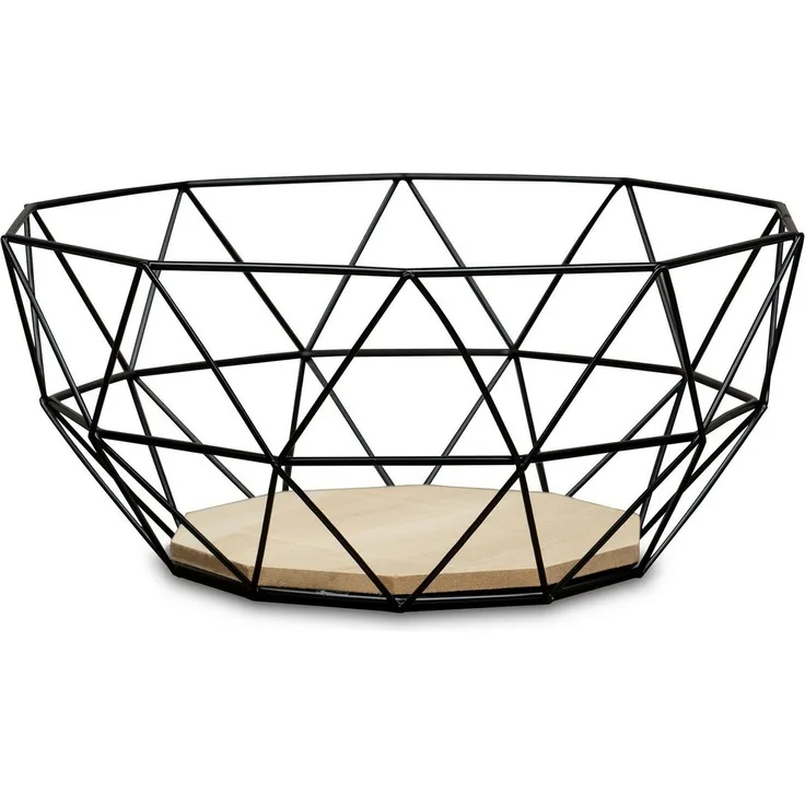Levandeo® Dekoschale, Korb Metall Schwarz 26x12cm Modern Holz MDF Braun Schüssel Schale