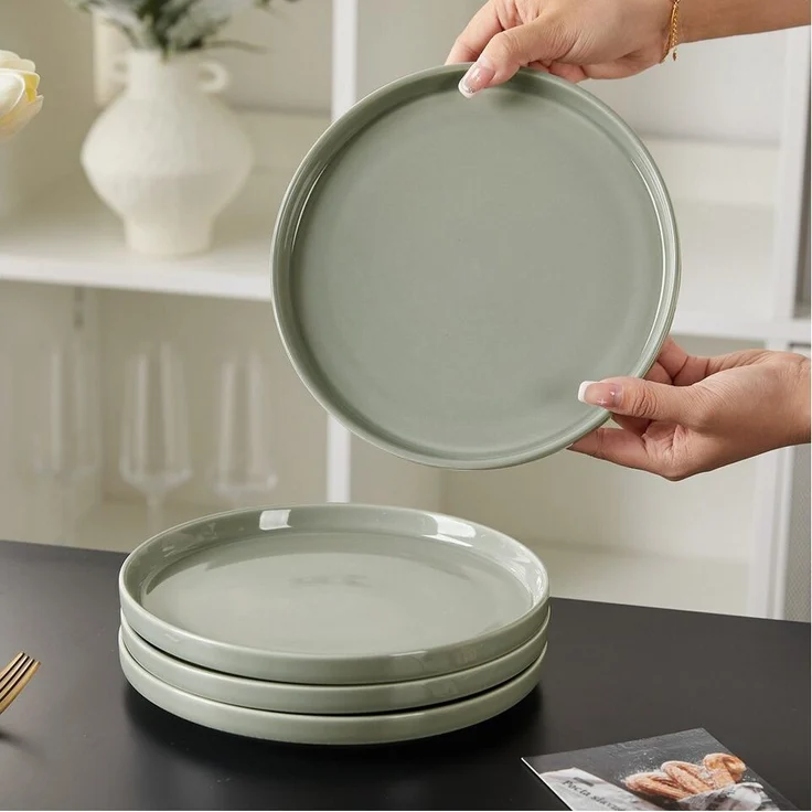JIWOO Teller 4er Ø20,5cm,Frühstücksteller Steakteller Pastateller Brotteller Plate, (4 St), Keramik Hochwertiges Tellerset Grau Mikrowellen spülmaschinenfest – Bild 3