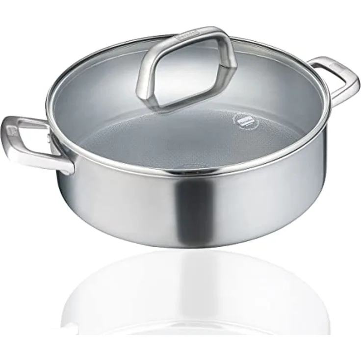Berndes Tricion Resist Servierpfanne mit Glasdeckel, Pfanne, 3-Schicht-Material, Silber, 28 cm, 099212