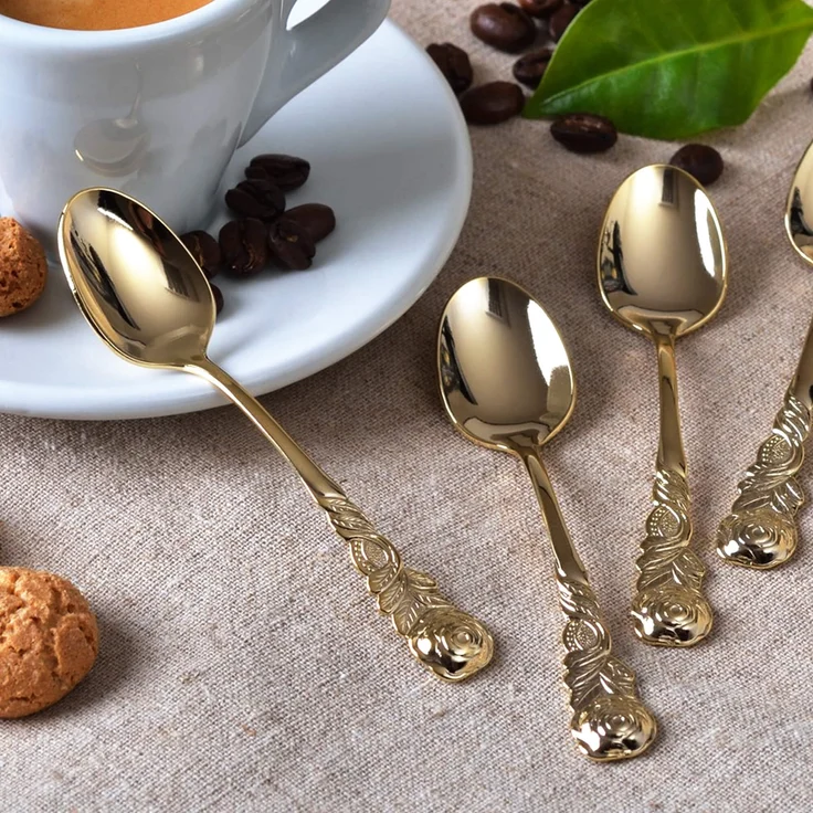 Espressolöffel Rosendekor, 12-teilig, Gold – Bild 3