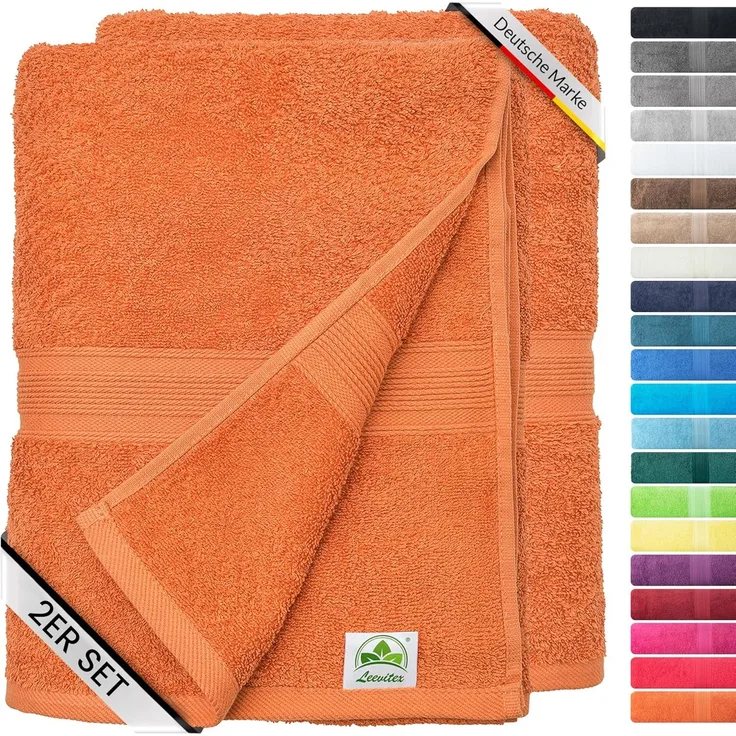 leevitex® Saunatuch Saunatuch Frottee XXL, (2-St), 80 x 200 cm, extra groß & saugfähig, Terrakotta/Dunkelorange