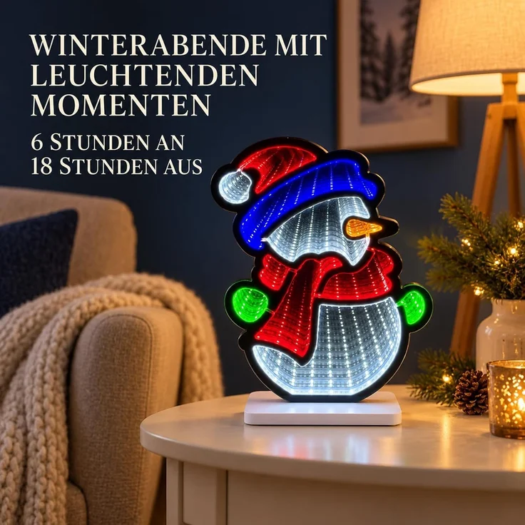 LED Infinity Spiegel Schneemann 28 cm mit Timer, bunte Weihnachtsdeko innen – Bild 6
