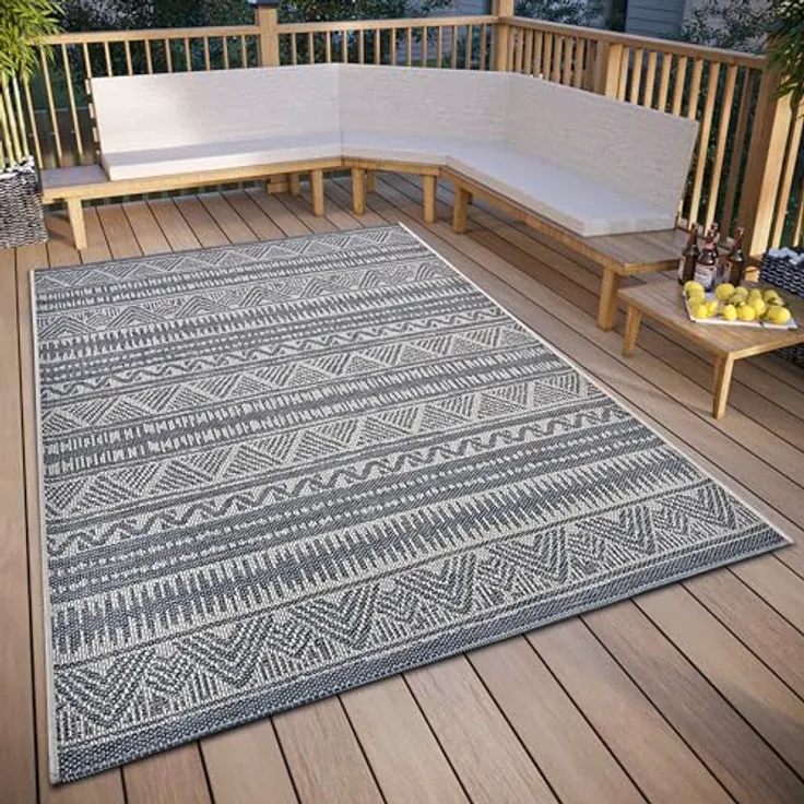 Hanse Home Loto Outdoor Teppich Wetterfest – Modernes Boho Ethno Muster Wasserfest, robuster Aussenteppich Flachgewebe für Garten, Balkon, Terrasse, Wohnzimmer – Beige, 63x120cm