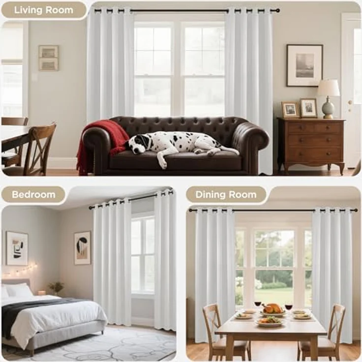 Joydeco Weiße Vorhänge, 308 cm lang, 2 Paneele, wärmeisoliert, Lange Vorhänge und Vorhänge, 2 Burgfarben, Weihnachtsvorhänge für Wohnzimmer, Schlafzimmer, Fenster (B 132 x L 308 cm, Grauweiß) – Bild 8