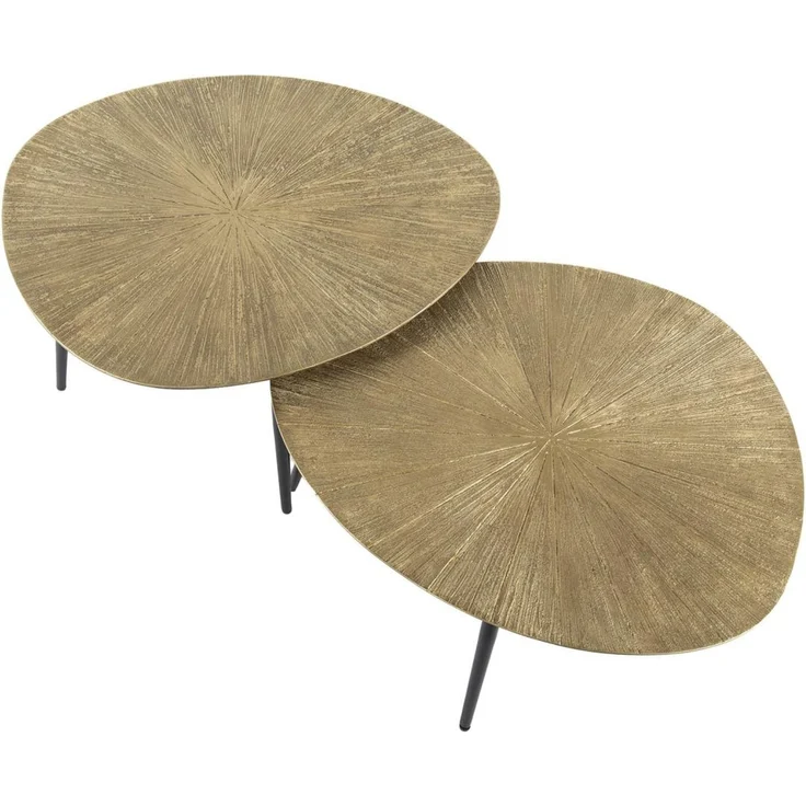 Couchtisch Taroya 2er-Set aus Metall, modern und dreieckig, goldfarben, strukturierte Oberfläche – Bild 3