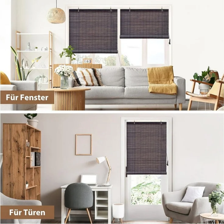Rollo Bambusrollo Klemmfix, 60 x 130 cm, dunkelbraun, Victoria M, verdunkelnd, ohne Bohren, freihängend, Klemmfix, Klemmfix, Bambus – Bild 3