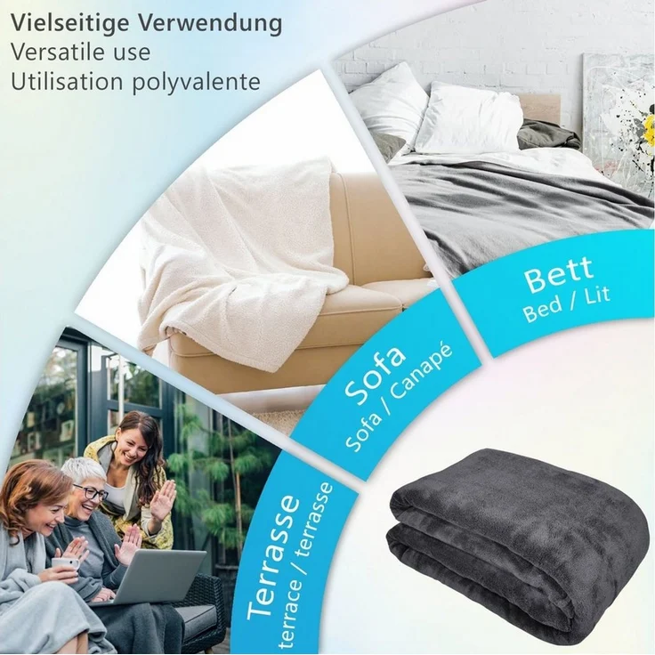 Wohndecke Kuscheldecke CozyLuxus 150x200 Luxus Wohndecke für Couch & Sofa, NYVI, Wendedecke mit Wärmender Wollimitat Seite & Seidenweicher Flanellseite – Bild 3