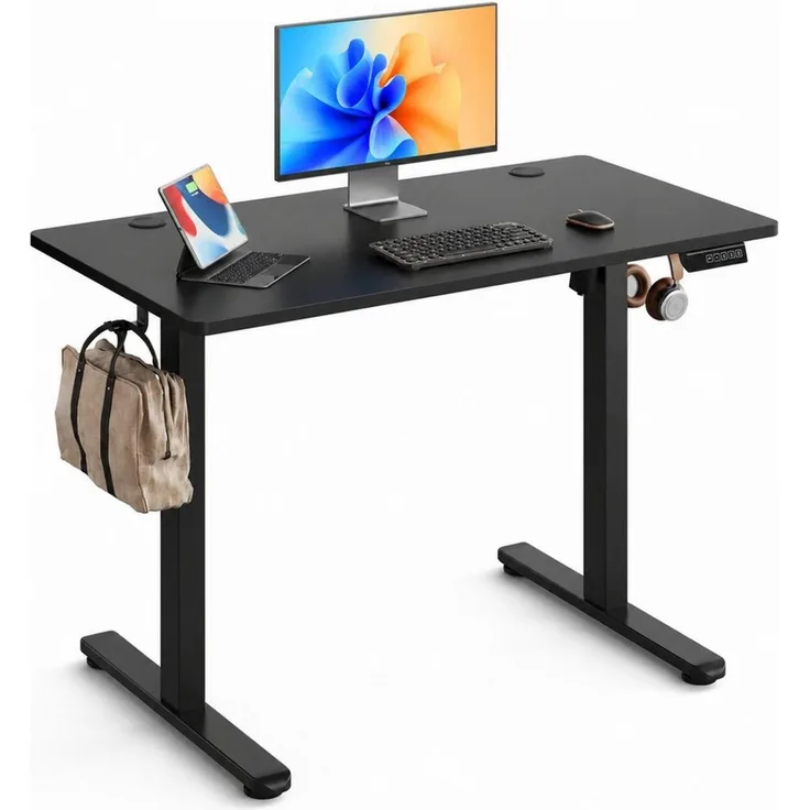 DEVAISE Schreibtisch Höhenverstellbarer Schreibtisch elektrisch 100×60 cm (Höhenverstellung 72–118 cm, Memory-Funktion für 3 Höhen, leise <50 dB, Durchgehende Tischplatte), Höhenverstellbarer Schreibtisch mit durchgehender Tischplatte
