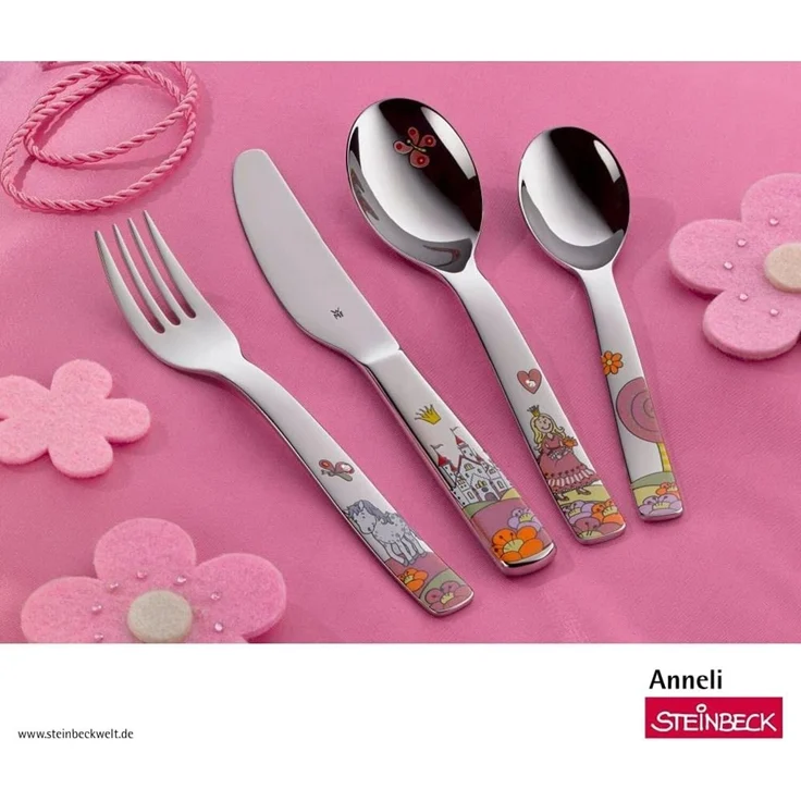 WMF Prinzessin Anneli Kinderbesteck Set 4-teilig, Kinderbesteck Mädchen Edelstahl, Kinderbesteck ab 3 Jahre, Cromargan poliert, spülmaschinengeeignet – Bild 2