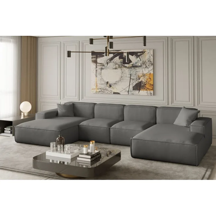 Wohnlandschaft U-Form CELES XS in Stoff Opera Velvet Graphitgrau