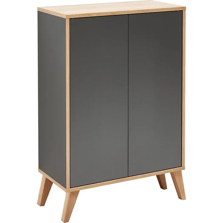 FACKELMANN FINN Doppel Midischrank 60 cm breit, Anthrazit/Braun hell + Holzfüße