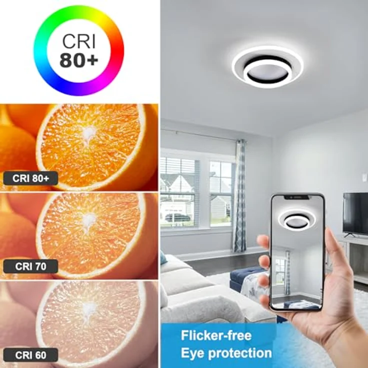 Goeco LED Deckenleuchte Runde, 28W Ø 30 cm Modern Deckenlampe Innen 6500K Kaltweißes Licht, LED Lampen Deckenbeleuchtung aus Acryl für Schlafzimmer, Wohnzimmer, Flur, Schwarz + Weiß – Bild 6