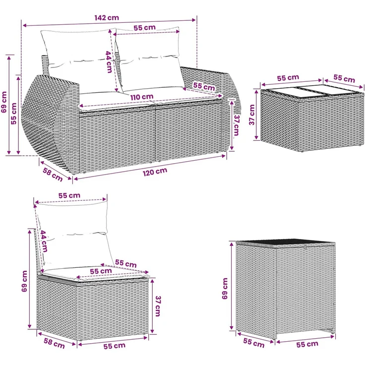 vidaXL Sofa Set 8 stk. Grau und Marineblau Polyrattan und Stahl 3448439 – Bild 12