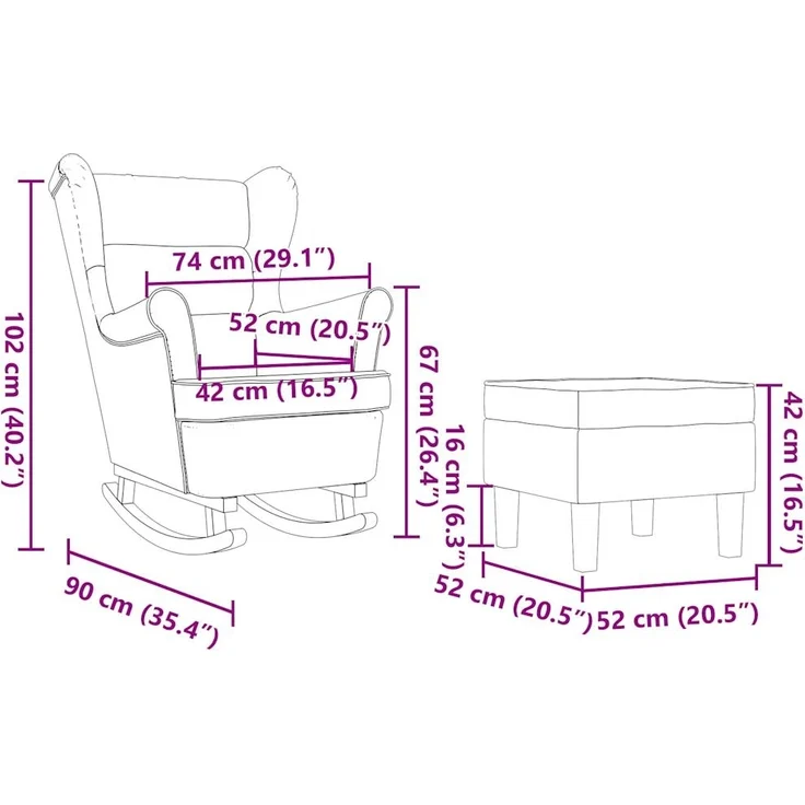vidaXL Schaukelstuhl mit Fußhocker Dunkelgrün Stoff 3308002 – Bild 10