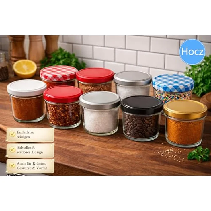 hocz 25x Marmeladengläser 230 ml | mit Deckel Rot TO 82 | mit Etiketten NZ | Einmachgläser mit Schraubdeckel zum befüllen | Sturzgläser für Marmelade Schraubgläser | leere Gläser Set | 25 Stück – Bild 5