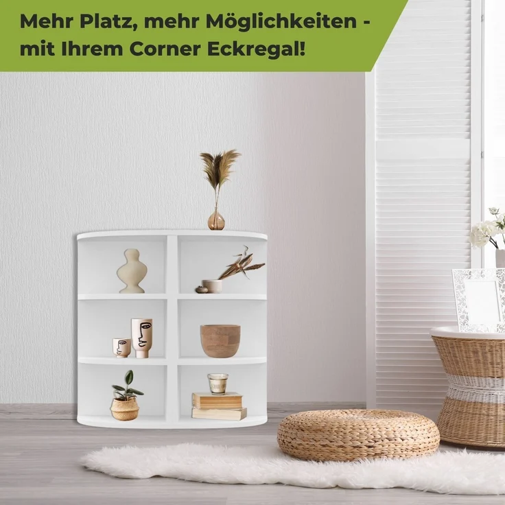 Coemo Eckregal Corner 60 aus Holz 3 Etagen Weiß – Bild 5