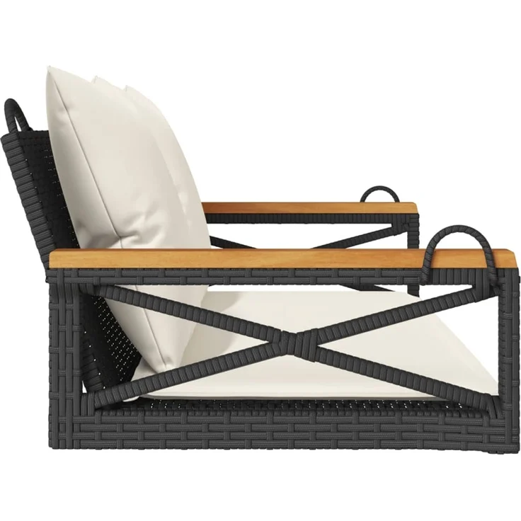 vidaXL Hängebank mit Kissen Schwarz 109x62x40 cm Poly Rattan 368155 – Bild 5